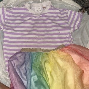Zara Purple and White Striped Short Sleeve Tee